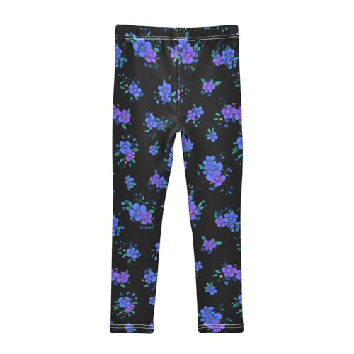 Blue Purple Flower Stylish Girls Leggings Soft Stretch Workout Yoga Dance Pants for Kids Casual Tights2