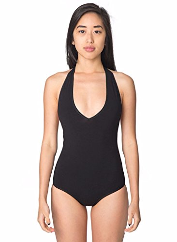American Apparel Women's Cotton Spandex Halter Bodysuit, Black, X-Large