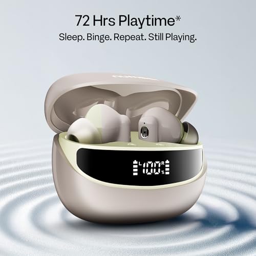 Image of Number Navo Buds Z1 TWS Earbuds | 72H Playtime | Digital Display Case | Quad-Mic ENC | Dual Pairing | Hi-Bass 13mm Drivers | Quick Charge | 35ms Low Latency | IPX5 | Touch Controls | (Spring Beige)