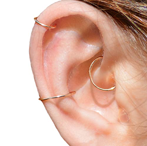 14K Gold Conch Hoop Earrings Gold | Conch Piercing Hoops Jewelry Helix Hoop Earring Gold 20 Gauge Hoop Earrings Orbital Nose Ring Hoop Cartilage Non Tarnish Huggie for Women Ear Piercings | Handmade in FL