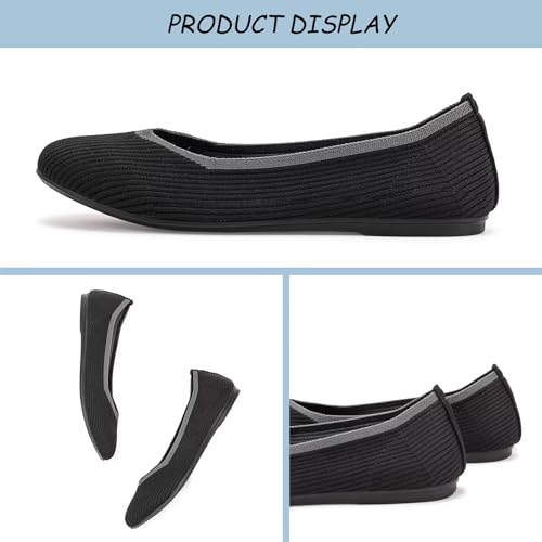 Image of Frank Mully Women's Ballet Flats Round Toe Walking Flats Slip On Work Shoes Knitted Flats Shoes for Woman Soft Lightweight