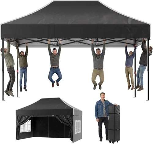 JUMMICO Tonnelle Pliante 3x4.5m avec Parois Latérales ｜ Structure Robuste, Cadre Solide et Haute Capacité de Charge ｜ Toit Pointu pour Un Espace Intérieur Plus Haut ｜ pour Jardin et Camping