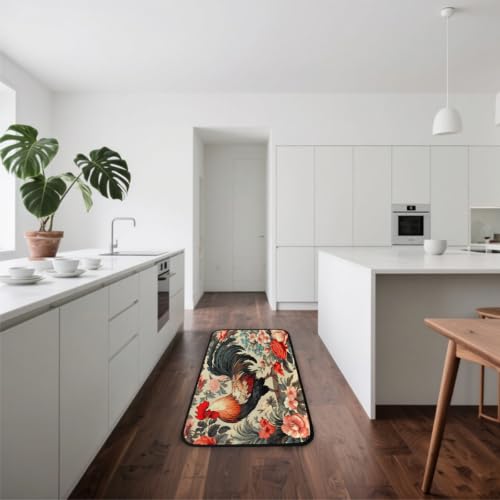 Tapis de cuisine rétro coq floral 183x61cm tapis sol lavable - 3