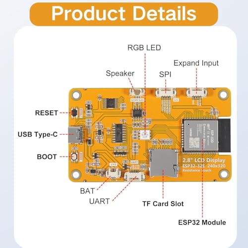 2PCS ESP32 Display 2.8 inch, ESP32-32E WiFi+BT Dual-core TFT Module with Acrylic Case, ESP32 Development Board ILI9341 Driver 240X320 Smart LCD Display Screen for Arduino IOT - Image 3