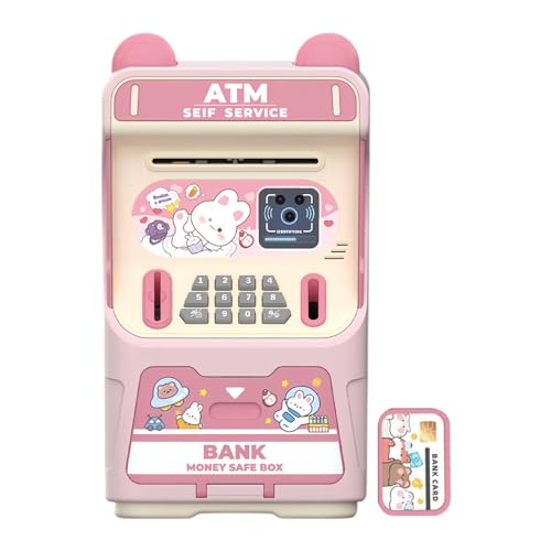 Banco de dinero automático para niños, de ahorro de dinero electrónica, fuerte ABS con contraseña, funciones de ruido de luz, juguete automático con ranura para tarjetas para niños que