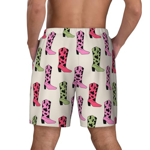 Retro Cowboy Boots Cow Print Funny Men's Swim Trunks Board Shorts Quick Dry-4