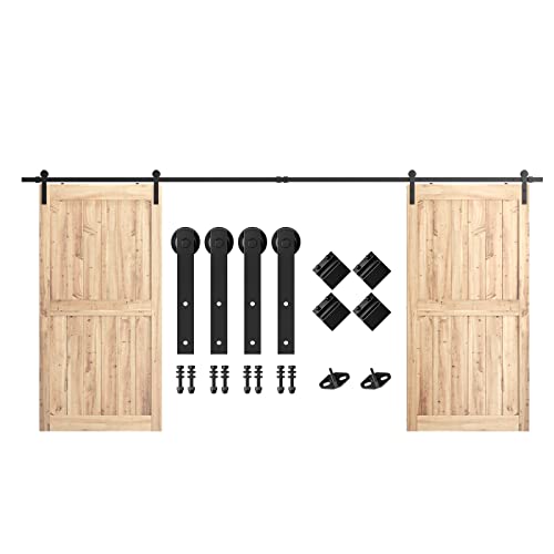 SMARTSTANDARD 15ft Heavy Duty Sturdy Double Sliding Barn Door Hardware Kit -Smoothly and Quietly -Easy to Install -Includes Installation Instruction Fit 45" Wide Door Panel (I Shape Hanger)