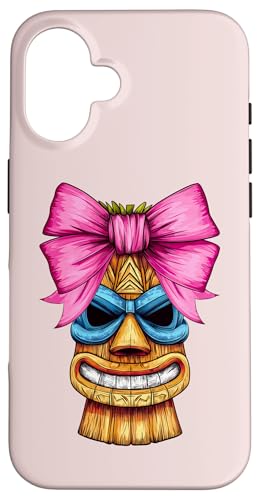 Coquette Bow Tiki Luau Hawaii Hawaii Tiki Máscara Mamá Carcasa para iPhone 16