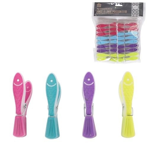 Je cherche UNE idée me2275 – Juego de 18 Pinzas de la Ropa Peces plástico 4 x 1,60 x 8,60 cm, Multicolor