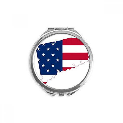 Miroir de poche rond maquillage portable avec motif carte connectic états-unis et étoiles