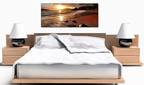 Wallfillers Wide Canvas Prints of a Beach Sunset for your Living Room - Modern Seaside Wall Art - 1131 - 120x50cm