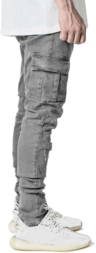 Men's Slim Fit Stretch Jeans, Distressed Straight Leg Fashion Comfort Cargo Pants4