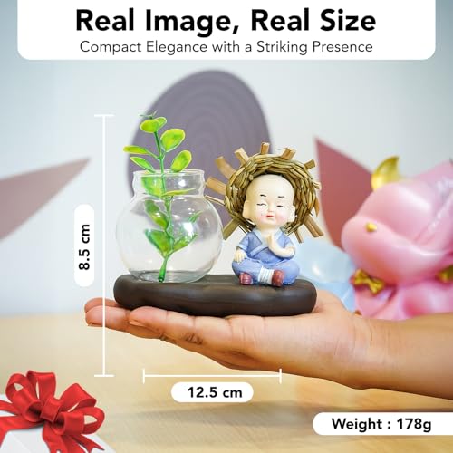 Image of Ekhasa Nostrae Buddha with Money Plant Planter Show Pieces for Home Decor | Cute Showpieces Gift Item for Decoration | Center Table Tv Showcase Shelf Office Interior Statue Figurines