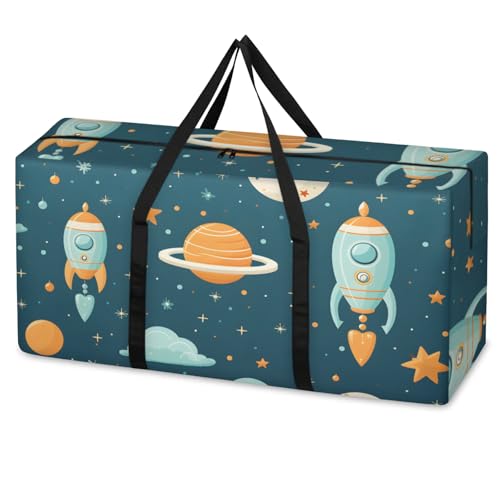 Artistic Galaxy Extra Large Moving Bags Heavy Duty Storage Bags Cartoon Galaxy Cloth Wrap Around Handles Double Zipper Reusable Convenient Foldable Storage Tote for Travel Camping Space Save