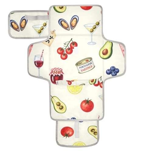 Avocado Lobster Tomato Cocktail Reusable wipeable Changing pad with Tissue Pocket Portable Baby Changing pad for Newborns Girl & Boy cambiadores de pa?ales para Bebes