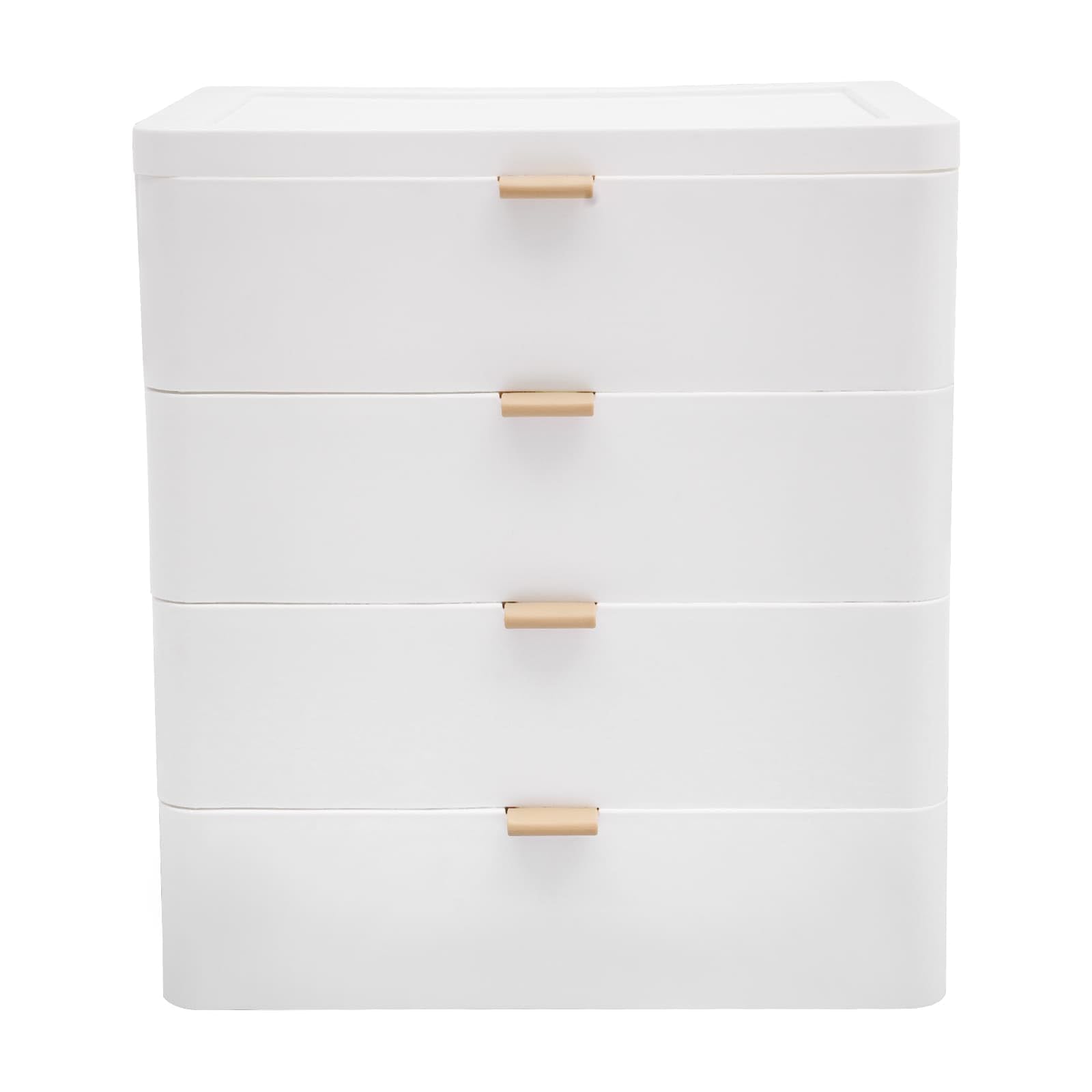 Boîte de Rangement de Bureau en Plastique, Organisateur de Bureau avec Tiroir, Gain de l'espace, Pour ranger livres, bijoux, cosmétiques, collations, articles divers, Blanc (4 tiroirs)