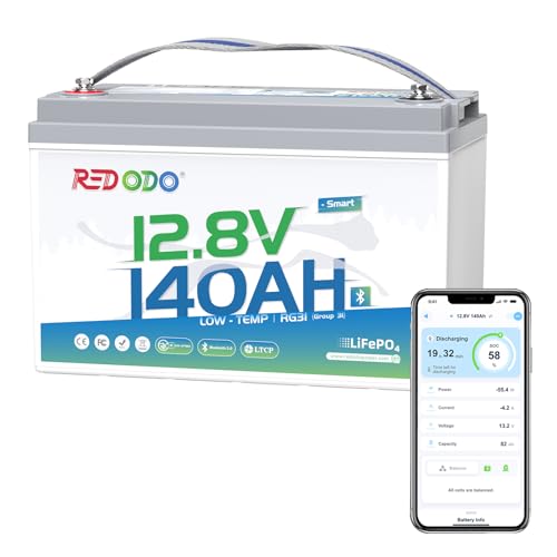 Redodo Smart Bluetooth 12V 140Ah LiFePO4 Battery Group31 Lithium Battery 10 Years Lifetime 150A BMS Real-Time Monitoring Perfect for RVs Marine Boat Solar and Off Grid