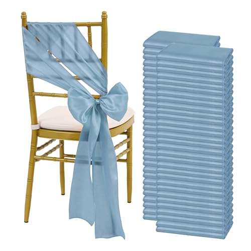 fani Dusty Blue Satin Chair Straps Bows,120 PCS 7x108 Inch,Chair Sash by fani - Used condition - US$62.58