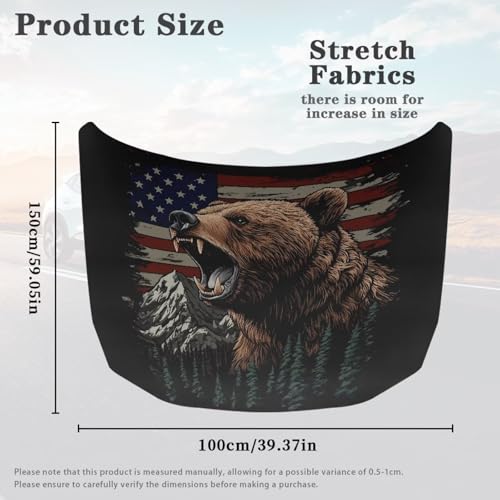 Image of Bear American Car Hood Cover Polyester Elastic Fabrics Washable Suitable for Large SUV and Pickup Trucks 39x59in