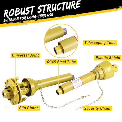 1-3/8\" PTO Drive Shaft with Slip Clutch, 6 Spline Both Ends PTO Shaft, Series 4 Tractor PTO Drive Line Shaft, 31.5\"-41\" Brush Hog PTO Friction Shaft, PTO Shaft for Bush Hog/Rotary Cutter/Finish Mower