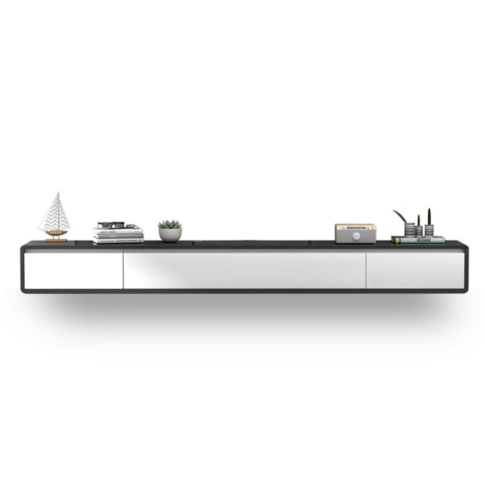 Consola de televisión Soporte Flotante for TV montado en la Pared, Centro de Entretenimiento Madera con Puerta abatible 2 cajones, Muebles Sala Estar Estilo Moderno, Caucho(220cm)