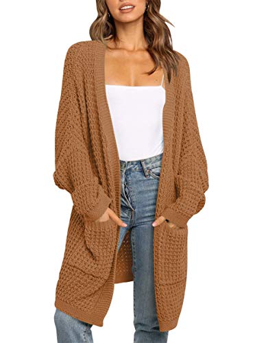 ANRABESS Women s Long Batwing Sleeve Open Front Chunky Knit Cardigan Sweater with Pockets A260zhuanhong-XL Rust