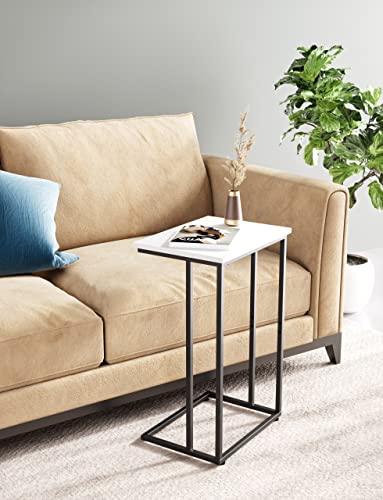 Innerjoin Wide C Side Table,C Couch Laptop Table With Metal Frames, Small Snack End Table For Sofa And Bed, Retro Laptop C Side Table, Living Room And Bedroom, Industrial Style, White #TOP2