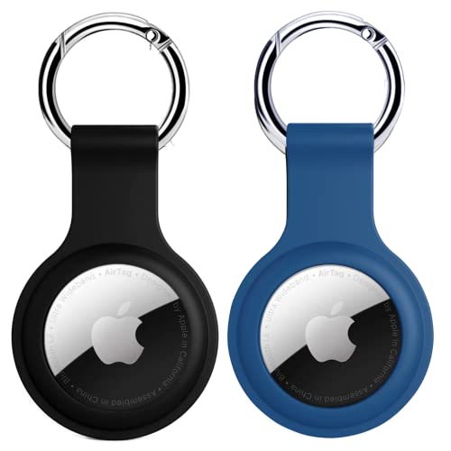 Image of SQUIF Case for Airtags Set of 2 Silicone Case Protective Cover for Airtag Case Locator Tracker Anti-Lost Device Keychain Protection Sleeve (Black Blue)