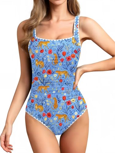 Image of Upopby Women's Vintage Padded Push up One Piece Swimsuits Tummy Control Bathing Suits Plus Size Swimwear