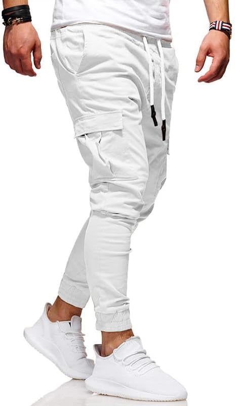Men's Casual Pants - Cotton Chino Cargo Pants for Hiking and Outdoor Recreation, Drawstring Sweatpants in Twill Track Jogging - Image 2