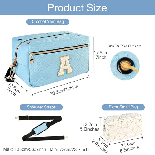 Image of Crochet Bag Storage, Initial Personalized Knitting Bag Organizer, Yarn Holder for Crochet Accessories for Friends, Mom, Grandmother (Blue-Letter A)