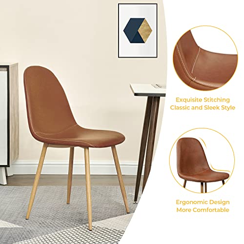 Greenforest Dining Chairs Set Of 4, Washable Pu Fuax Leather Dining Side Chair Mid Century Modern Dining Room Chairs Comfortable Upolstered Cushion Seat With Metal Legs For Home Kitchen, Camel Brown #TOP4