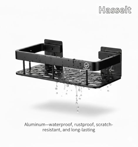 Image of 2-Pack Aluminium Self Adhesive Bathroom Shelf Organizer - Wall Mounted, Organiser Without Drill, Floating Storage Rack Holder Stand for Bathroom, Kitchen Accessories - Large Capacity Rustproof