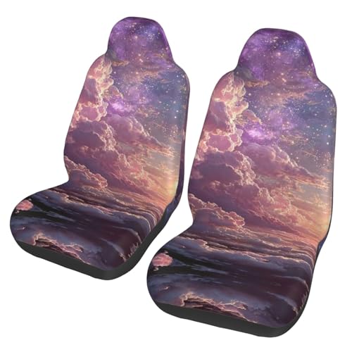 車用シートカバー クッション 軽自動車 2枚セット 紫色の雲 人気 ファッション かわいい 普通車 運転席 助手席 引き込み式 汚れ防止 色あせ防止 前列カバー 柔らかくて快適 防汚 吸湿 速乾 通気性 洗える 運転席 消臭 抗菌 洗濯可能 簡単なインスト