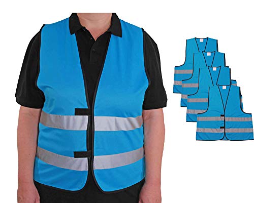 4business 4 Stück Signalweste hellblau für Erwachsene Größen S - 3XL Polyester waschbar Sicherheitsweste 4er Set (2XL/3XL)