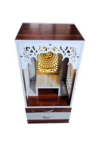 Image of Engineered Wood Temple for Home | Corian Design Wooden Pooja Mandir | Dev Ghar Pooja Ghar | Spacious Wooden Temple Unit (Brown, LxWxH-18x18x38 Inch)