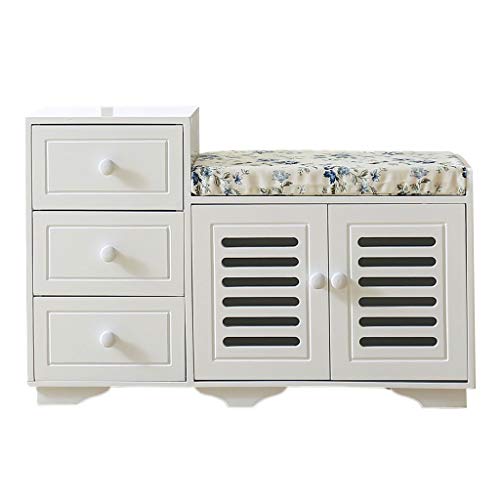 THBEIBEI Storage Benches Storage Bench Wood 2-tier With Drawer Hallway Storage Shelf Cabinet Shoe Bench Seat Storage Organiser For Entryway Living Room 80X35.5X52.5CM