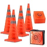 HiGiant [4 Pack] Collapsible Traffic Safety Cones 28'' inch, Orange Pop-up Cones with Reflective Collar, Caution Cones for Road Driving Practice and Parking lot