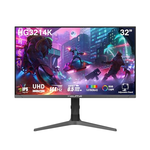 32” UHD 4K 144Hz Gaming Monitor with Height Adjustable Stand, PD 90W, HDMI 2.1, DP 1.4, USB-C, RGB, Speakers, 0.5ms, 3840X2160 Display, (HG3214K)