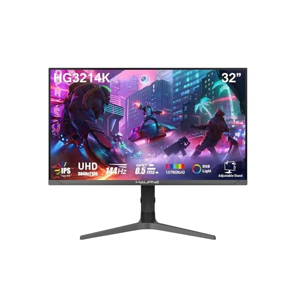 32” UHD 4K 144Hz Gaming Monitor with Height Adjustable Stand, PD 90W, HDMI 2.1, DP 1.4, USB-C, RGB, Speakers, 0.5ms, 3840X2160 Display, (HG3214K)