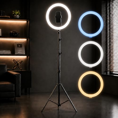 Ring Light 12” Com Tripé Ajustável 2,1m Anel De Luz 30cm Iluminação Profissional Vídeos Fotos Lives Suporte Celular