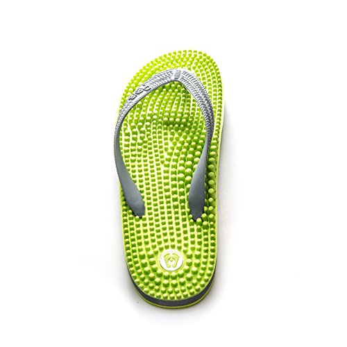 Revs Premium Acupressure & Reflexology Massage Flip Flops in Green and Grey for Men and Women. Stimulate Pressure Points, Increase Blood Circulation & Energy Levels, Reduce Swelling, Pain Relief.