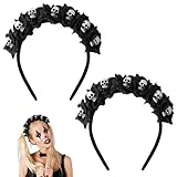 EIHI 2 piezas Diadema de Halloween, Diadema de Calavera Gótica, Flor diadema De calavera