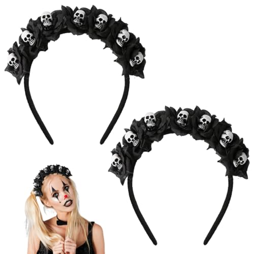 EIHI 2 peças diadema de Halloween, diadema de caveira gótica, coroa de caveira de flor