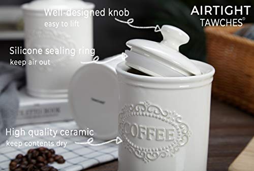Canisters Sets for the Kitchen Airtight, White Kitchen Canisters set of 3 for Coffee Tea Sugar, Ceramic Canisters With Lids TAWCHES TC001(A White 3pcs) - Thumbnail 4