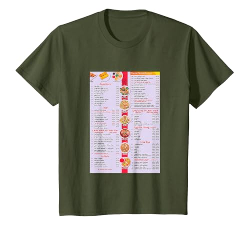 Chinese Food Menu T-Shirt, Youth, Olive Green, 3T
