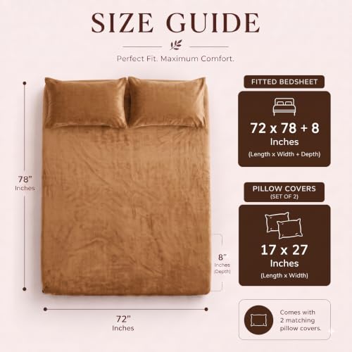 Image of BSB HOME 280 GSM Warm Plush Fitted Bedsheet, Soft Cozy Stretchable Mattress Sheet with Elastic Fitted Corners, Comfortable Winter Bedding for Double Bed, 72 x 78 + 8 Inches(183x198+20 cm) - Warm Camel