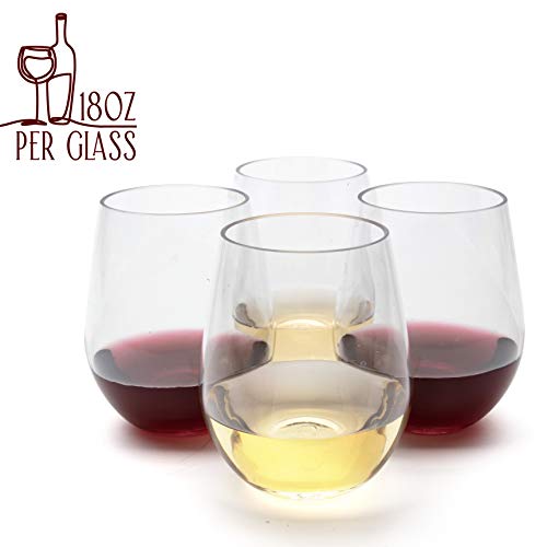 D'eco Unbreakable Stemless Wine Glasses, 18Oz- 100% Tritan - Shatterproof, Reusable, Dishwasher Safe Drink Glassware (Set Of 4) - Indoor Outdoor Drinkware - Great Holiday, Housewarming & Wedding Gift #TOP9