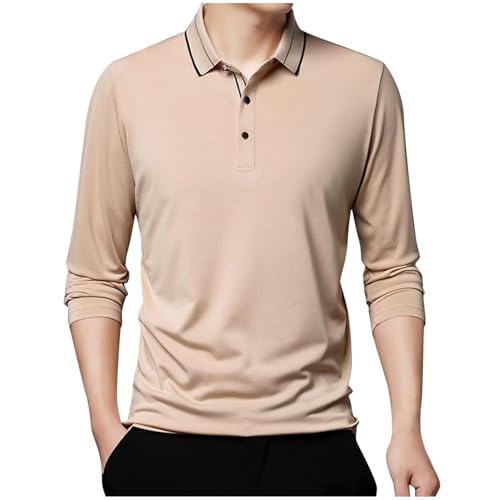 Mens Long Sleeve Polo Shirts Lapel Button Up Regular Fit