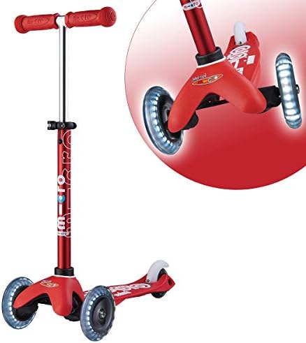 Micro Kickboard - Mini Deluxe LED - Three Wheeled, Lean-to-Steer Swiss-Designed Micro Scooter for Toddlers & Children with Motion-Activated Light-Up Wheels for Ages 2-5 (Red)